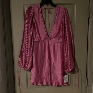ASOS Pink Pleated Long-Sleeve Mini Dress